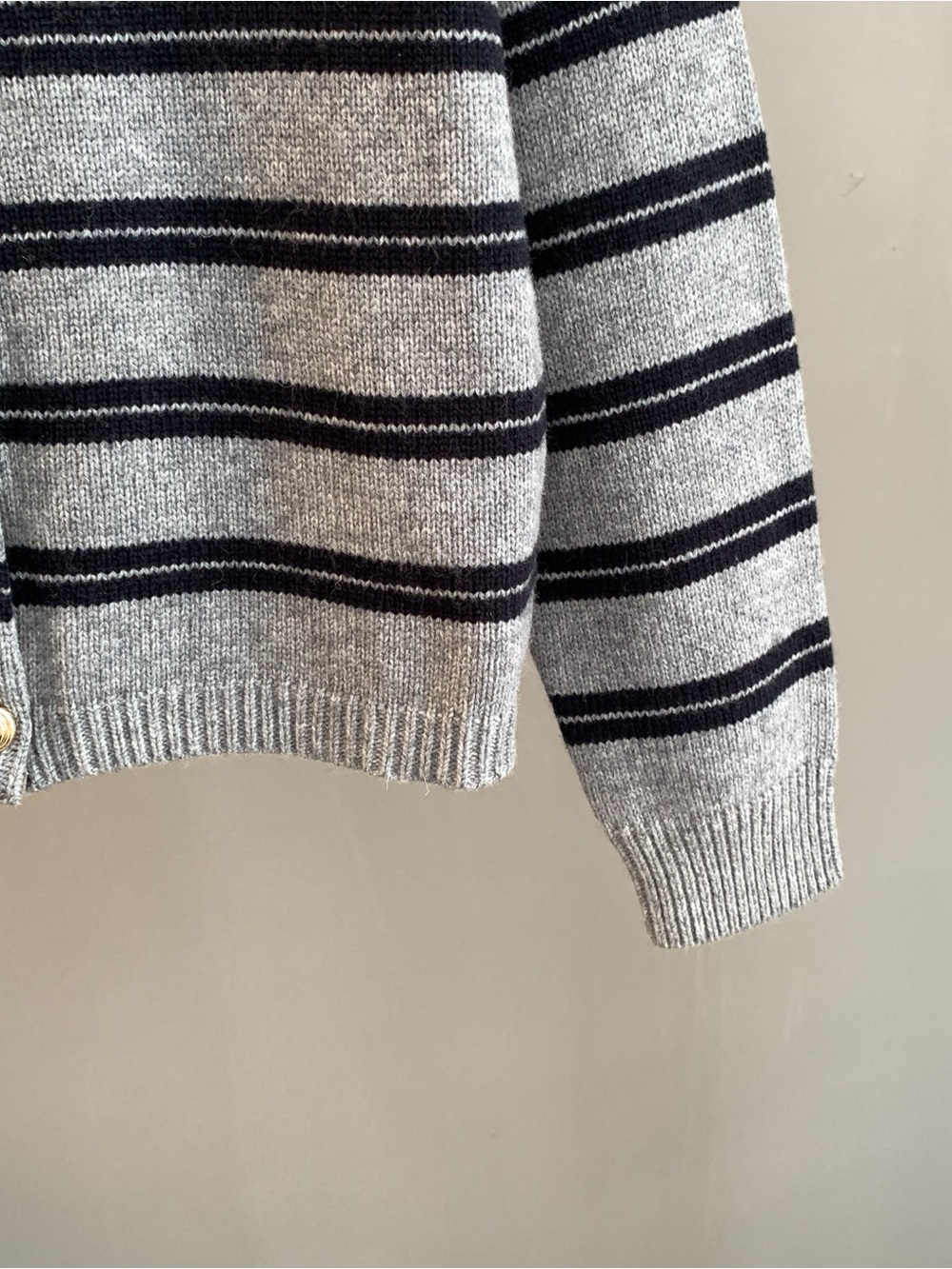 Miu Miu Gray Crewneck Sweater with Navy Stripes - Picture 8 of 10